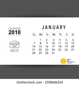 2018 Calendar planner vector design, monthly calendar template for January.
