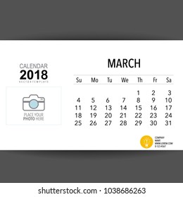 2018 Calendar planner vector design, monthly calendar template for March.