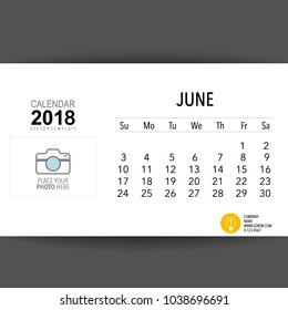 2018 Calendar planner vector design, monthly calendar template for June.