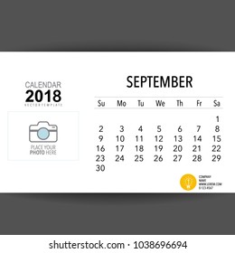 2018 Calendar planner vector design, monthly calendar template for September.