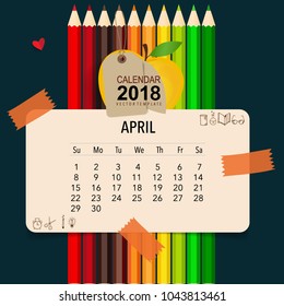 2018 Calendar planner vector design, monthly calendar template for April.
