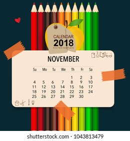 2018 Calendar planner vector design, monthly calendar template for November.
