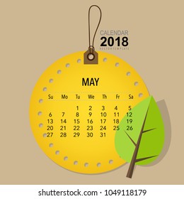 2018 Calendar planner vector design, monthly calendar template for May.