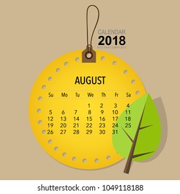 2018 Calendar planner vector design, monthly calendar template for August.