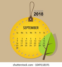 2018 Calendar planner vector design, monthly calendar template for September.