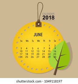 2018 Calendar planner vector design, monthly calendar template for June.