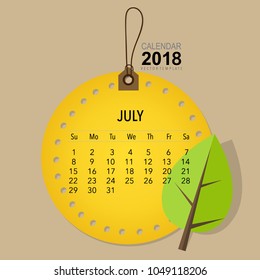 2018 Calendar planner vector design, monthly calendar template for July.