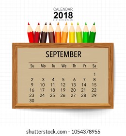 2018 Calendar planner vector design, monthly calendar template for September.
