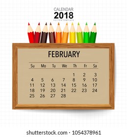 2018 Calendar planner vector design, monthly calendar template for February.