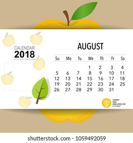 2018 Calendar planner vector design, monthly calendar template for August.