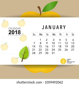2018 Calendar planner vector design, monthly calendar template for January.