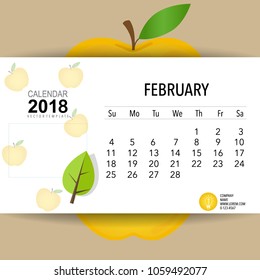2018 Calendar planner vector design, monthly calendar template for February.