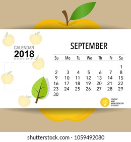 2018 Calendar planner vector design, monthly calendar template for September.