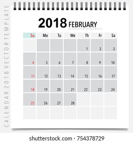 2018 Calendar planner vector design, monthly calendar template for February.