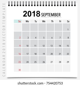 2018 Calendar planner vector design, monthly calendar template for September.