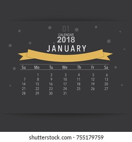 2018 Calendar planner vector design, monthly calendar template for January.