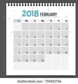 2018 Calendar planner vector design, monthly calendar template for February.