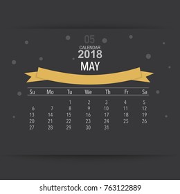 2018 Calendar planner vector design, monthly calendar template for May.