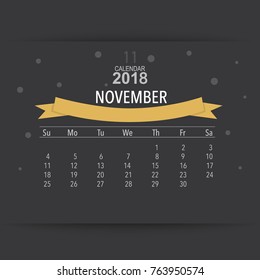 2018 Calendar planner vector design, monthly calendar template for November.