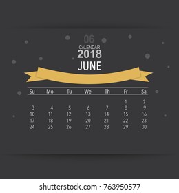 2018 Kalender-Planer Vektordesign, monatliche Kalendervorlage für Juni.