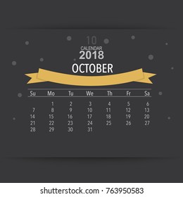 2018 Calendar planner vector design, monthly calendar template for October.