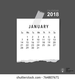 2018 Calendar planner vector design, monthly calendar template for January.
