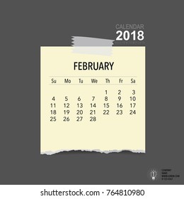 2018 Calendar planner vector design, monthly calendar template for February.