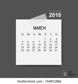 2018 Calendar planner vector design, monthly calendar template for March.