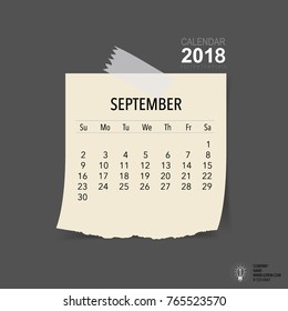 2018 Kalender-Planer Vektordesign, monatliche Kalendervorlage für September.