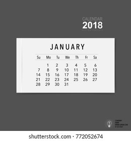 2018 Calendar planner vector design, monthly calendar template for January.