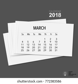 2018 Calendar planner vector design, monthly calendar template for March.