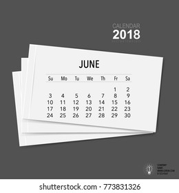 2018 Calendar planner vector design, monthly calendar template for June.