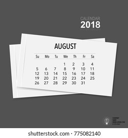 2018 Calendar planner vector design, monthly calendar template for August.