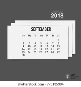 2018 Calendar planner vector design, monthly calendar template for September.