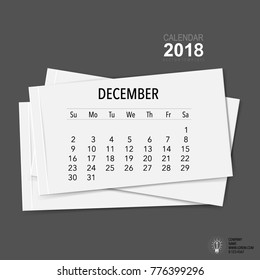 2018 Calendar planner vector design, monthly calendar template for December.