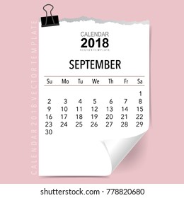 2018 Calendar planner vector design, monthly calendar template for September.