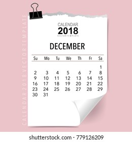 2018 Calendar planner vector design, monthly calendar template for December.
