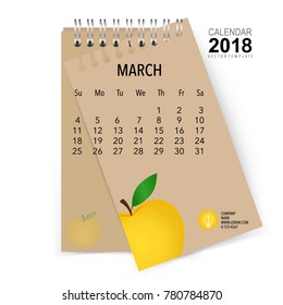 2018 Calendar planner vector design, monthly calendar template for March.