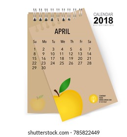2018 Calendar planner vector design, monthly calendar template for April.