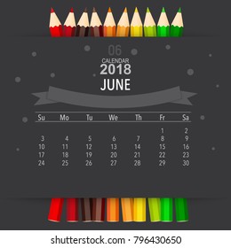 2018 Calendar planner vector design, monthly calendar template for June.