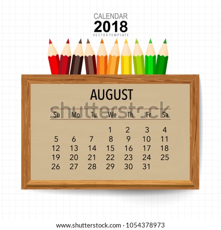 2018 Calendar planner vector design, monthly calendar template for August.