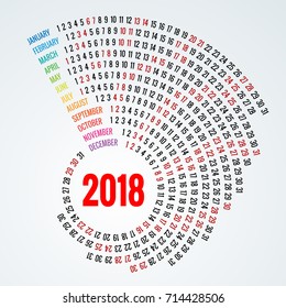 2018 calendar Print Template Spiral calendar Set of 12 Months Round Planner