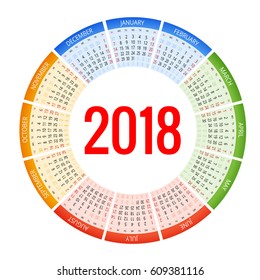 2018 calendar. Print Template. Week Starts Sunday.  Portrait Orientation. Set of 12 Months.