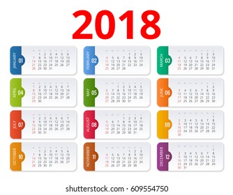 2018 calendar. Print Template. Week Starts Sunday.  Portrait Orientation. Set of 12 Months. Planner for 2018 Year.  