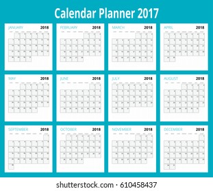 2018 calendar. Print Template. Week Starts Sunday. Portrait Orientation. Set of 12 Months. Planner for 2018 Year.