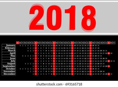 2018 calendar. Print Template. Week Starts Sunday. Portrait Orientation. Set of 12 Months. Planner for 2018 Year.
