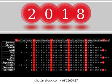 2018 calendar. Print Template. Week Starts Sunday. Portrait Orientation. Set of 12 Months. Planner for 2018 Year.
