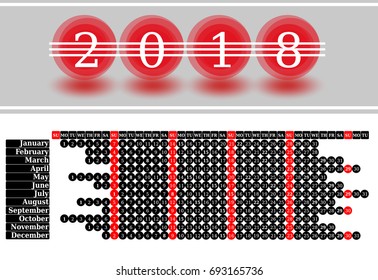 2018 calendar. Print Template. Week Starts Sunday. Portrait Orientation. Set of 12 Months. Planner for 2018 Year.
