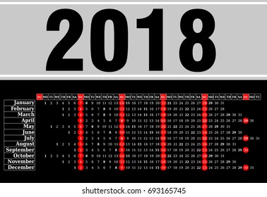 2018 calendar. Print Template. Week Starts Sunday. Portrait Orientation. Set of 12 Months. Planner for 2018 Year.