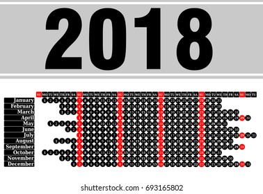 2018 calendar. Print Template. Week Starts Sunday. Portrait Orientation. Set of 12 Months. Planner for 2018 Year.